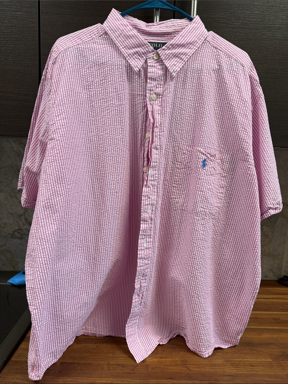 Polo by Ralph Lauren Men’s Pink Seersucker Short-Sleeve Button-Down Shirt